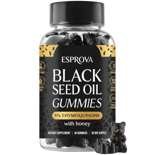 Esprova Black Seed Oil Gummies with Honey (Nigella Sativa), 5% Thymoquinone, Cold Pressed, 60 Count, 30 Day Supply