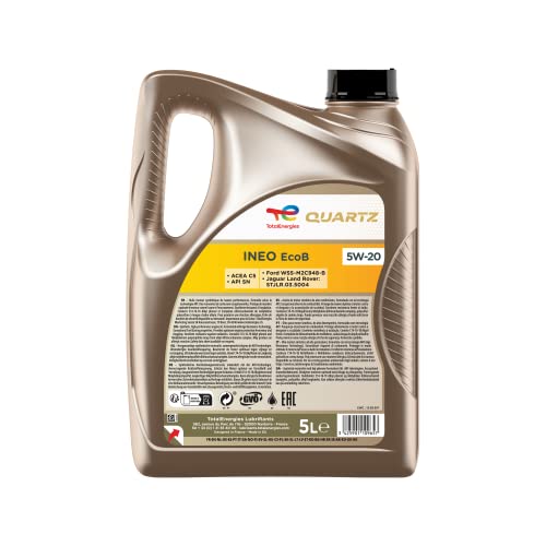 TotalEnergies Quartz Ineo Ecob 5W20 Engine Oil - ACEA C5, API SN, ILSAC GF-5 - Age-Resistance Technology - Fuel Economy Formula - Advanced Synthetic Motor Oil Lubricant - 5L