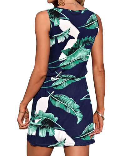Image of AUSELILY Womens Summer Sleeveless V-Neck Drawstring Waist Beach Cover up Mini Short Swing Dresses with Pockets