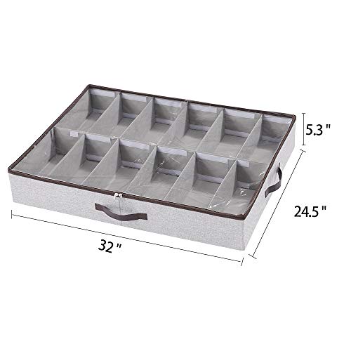 HOONEX-Under-Bed-Shoe-Storage-Organizer-with-Adjustable-Dividers-Shoe-Holder-with-Leather-Handles-2-Pack-Store-24-Pairs-Grey