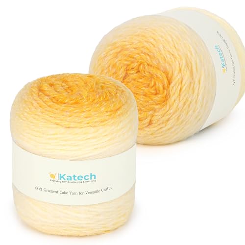 Image of Katech Ombre Yarn for Crocheting-Large Skein of Gradient Yarn Cake-2 Pack of 200g /7.05 oz-80% Acrylic,20% Nylon- #4 Medium-Perfect for Star Blankets, Scarves, Shawls and Garments (G)