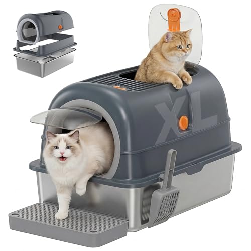 OLIXIS Stainless Steel Litter Box with Lid, Easy Cleaning