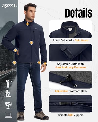 33,000ft Mens Waterproof Jackets Fleece Lining Softshell Jackets mens Outdoor Windproof Work Hiking Jackets for Men with Zip Pocket - Image 6