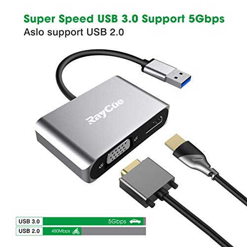 USB to HDMI VGA Adapter, USB 3.0 to HDMI Converter 1080P, Support HDMI VGA Sync Output for Windows 10/8/7 Only, NO Mac OS/Linux/Vista