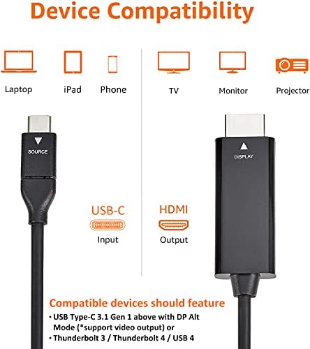 Amazon Basics USB-C to HDMI adapter cable (Thunderbolt 3 compatible) 4K @30 Hz - 180 cm