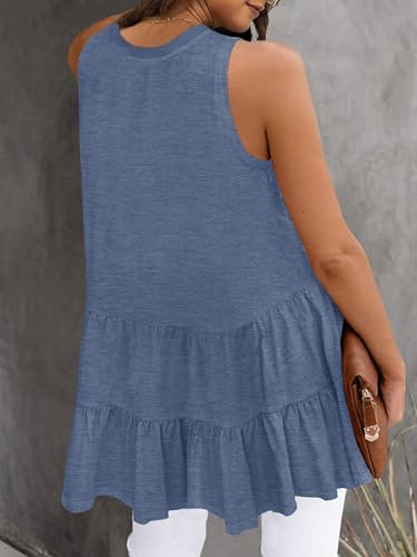 Image of HAEOF Women's Summer Sleeveless Peplum Babydoll Tops Casual Crew Neck Flowy Loose Fit Tunic Tank Shirts
