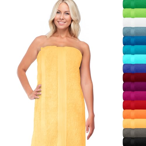 Lashuma Badetuch groß 100x200 cm Baumwolle, Linz Saunahandtuch XXL, Frottee Handtuch in Aprikosen Gelb für Wellness