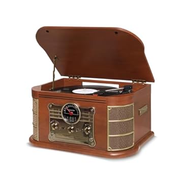 Raveo Vitrola Spazio Evo com Toca-discos de 3 velocidades, Rádio FM, CD Player, USB e SD (reproduzem e gravam), entrada e saída auxiliares e tecnologia de conexão Bluetooth.