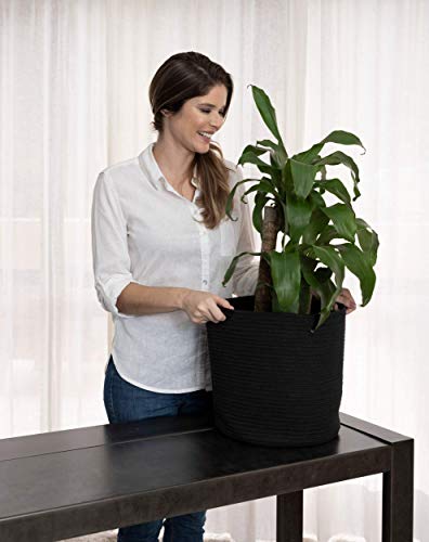 Organihaus 2-Pack Black Basket For Plant Pots | Woven Vase | Rope Plant Baskets Indoor | Flower Pot Covers Wraps | Fiddle Leaf Fig Pot | Decorative Cachepots Jute Basket Planters - (10 & 12 Inch) #TOP4