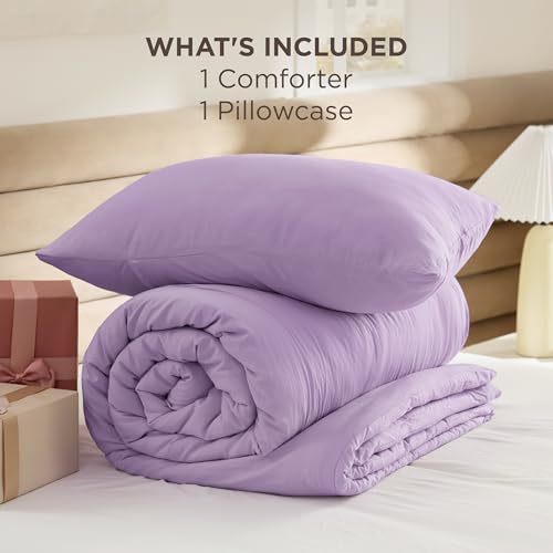 Image of Bedsure Twin /Twin XL Comforter Set, Lavendar Soft Prewashed Bedding for All Seasons, 2 Pieces GentleSoft Bed Set, 1 Lightweight Comforter (68 inchx88 inch) and 1 Pillowcase (20 inchx26 inch)