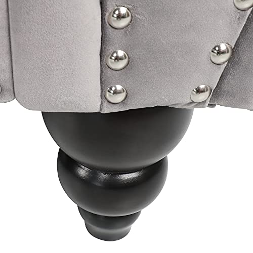 Image of ORRD Chesterfield Sofa Velvet, Modern Tufted Couch 3 Seater with Rolled Arms and Nailhead for Living Room, Bedroom, Office, Apartment (Grey)