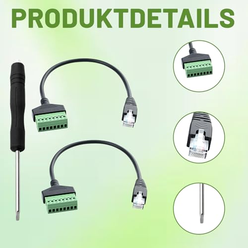 Ebksqs RJ45 Stecker Werkzeuglos - 2 Stück CAT7 Netzwerkverbinder Mit Schraubklemmen, Lötfreier LAN Stecker Für CAT5/CAT6/CAT7 Kabel (30cm)