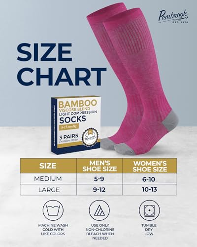Image of Pembrook Bamboo Viscose Light Compression Socks - 3 Pairs | 8-15 mmhg Compression Socks | Knee High Comfort Support Socks