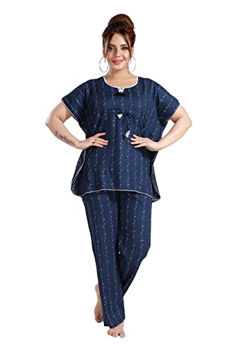 Image of Fabme Women's Cotton Printed Kaftan and Pyjama Set