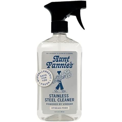 Aunt Fannie's Stainless Steel Spray Cleaner, Powered by Vinegar, Fingerprint and Residue Remover for Refrigerator, Dishwasher, Oven, Grill, Sink, Stovetop, and Other Appliances, Pack of 1 Cover