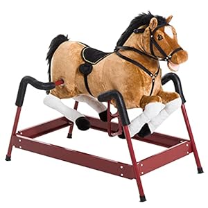 Qaba Durable Plush Toddlers Spring Rocking Horse, Bouncing Rocker Toy with Realistic Sounds