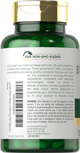 Carlyle Bitter Melon Capsules 2500 mg | 200 Count | Non-GMO & Gluten Free Extract | Complex Supplement