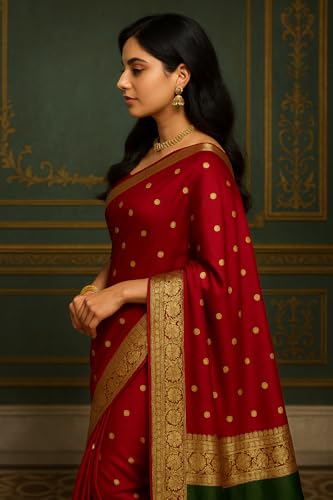 Image of Women's Glory Womens Kanjivaram Banarasi Silk Saree Blend Woven Zari with Jacquard Woven Unstitched Blouse Piece. (Pista Red)