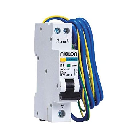 Niglon RCBO1-6/30SS 6 Amp Type B 1 Pole + Neutral 230 Volt 30mA 6kA Blue Mini Compact RCBO Cover