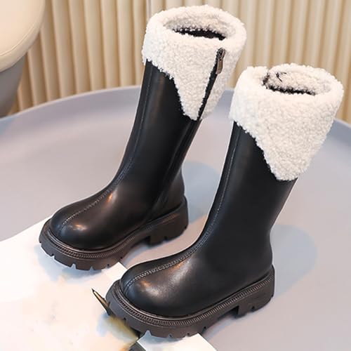 IWIHMIV Girls High Boots Riding Boots Pull On Winter Tall Booties Non Slip Platform Round Toe Dress Shoes for Toddler3