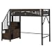 Kinderbett Etagenbett 90x200, Hochbett Hausbett mit Fenster&Treppe&Aufbewahrungsschrank, Metallbett Funktionsbett Einzelbett Jugendbett Spielbett mit Rausfallschutz&Lattenrost, Ohne Matratze, Schwarz