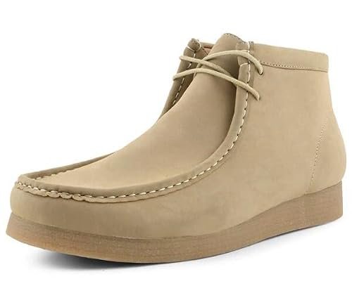 Amali Jason2 - Men's High Top Casual Boots, Manmade Suede Wallabee Boots - Casual Boots, Lace Up, Crepe Rubber Sole - Mens Wallabee Boots, Tan, Size 10.5