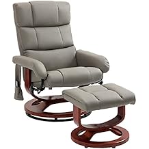 HOMCOM Massage Recliner Chair with Ottoman, Swivel Recliner and Footrest, Faux Leather Reclining Chair with Remote Control, 10 Vibration Point and Side Pocket, Gray