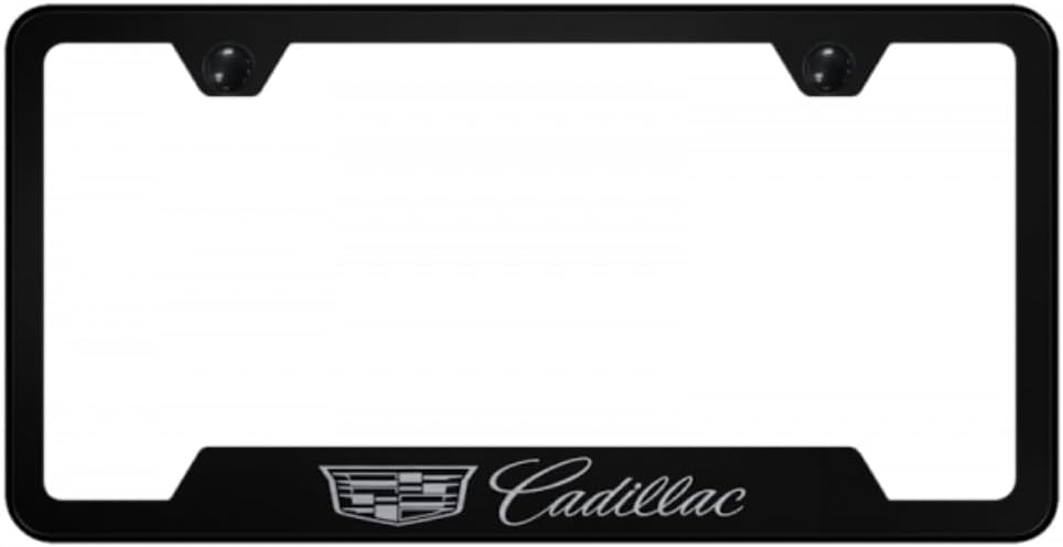 Au-TOMOTIVE GOLD INC. Officially Licensed Laser Etched Stainless Steel Cut-Out License Plate Frame for Cadillac (Black)