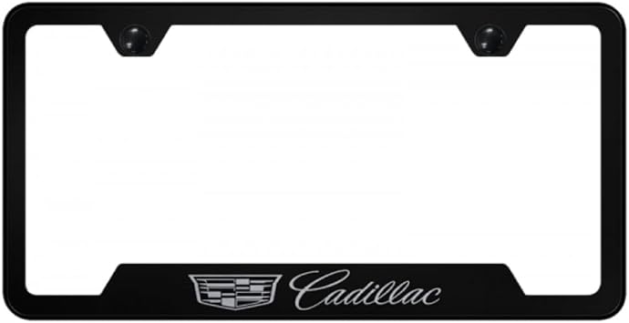 Au-TOMOTIVE GOLD INC. Officially Licensed Laser Etched Stainless Steel Cut-Out License Plate Frame for Cadillac Black