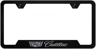 Au-TOMOTIVE GOLD INC. Officially Licensed Laser Etched Stainless Steel Cut-Out License Plate Frame for Cadillac (Black)