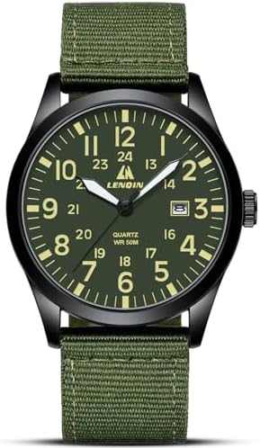 Herren Uhr Militär-Herrenarmbanduhr 3ATM Wasserdichte Analoge Quarz Uhr | Uhren für Männer mit 12/24-Stunden-Anzeige, Datum und Nylonband, Taktische Sportuhr