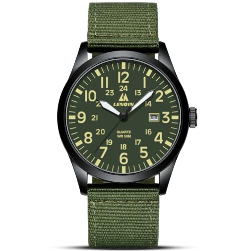 LN LENQIN Uhren Herren Herren Uhr Militäruhr 30M wasserdichte Armbanduhrherren Analog Quarz Uhren für Männer mit Datum Feld Nylon Band Armee Taktische Sportuhr