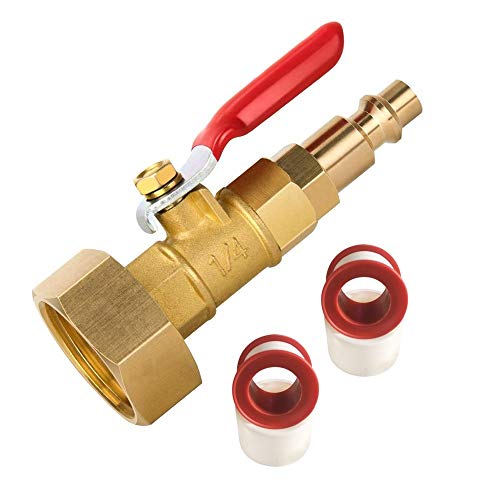 HHYOOSOO Winterize Blowout Adapter with 1/4" Male Quick Plug & 3/4" Female Garden Hose Threading, Brass Quick Fitting with Ball Valve for Blowing Out Water to Winterize Water Lines (Female GHT)