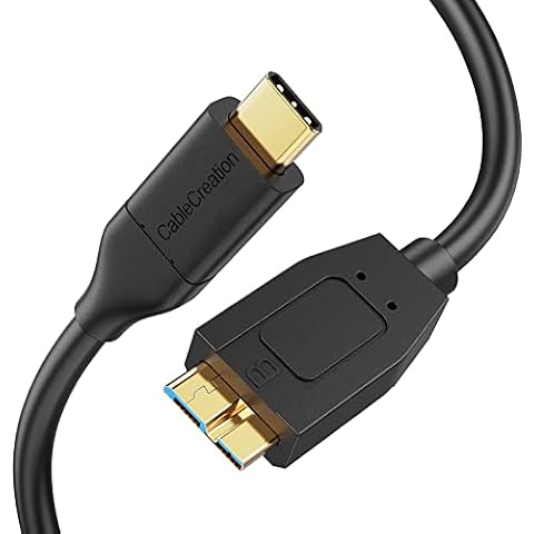 USB 3.0 Micro B na USB C, CableCreation USB 3.1 typ C na USB Micro B 3.0 kabel (Gen2/10 Gbps), zewnętrzny kabel do dysków twardych kompatybilny z MacBook (Pro), portami Thunderbolt, HDD itp., 0,3 m