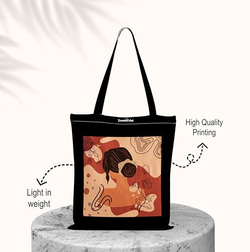 Image of TrendoPrint Canvas Tote Bags for Women with Zip, College Bag for Girls, 100% Organic Cotton Tote Bag for Shopping, Travel & Beach