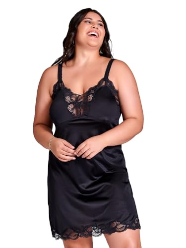Ilusion Women's Plis Size Slip Lace Dress 1112 - With Adjustable Straps - Black, Size 48 - Thumbnail 4