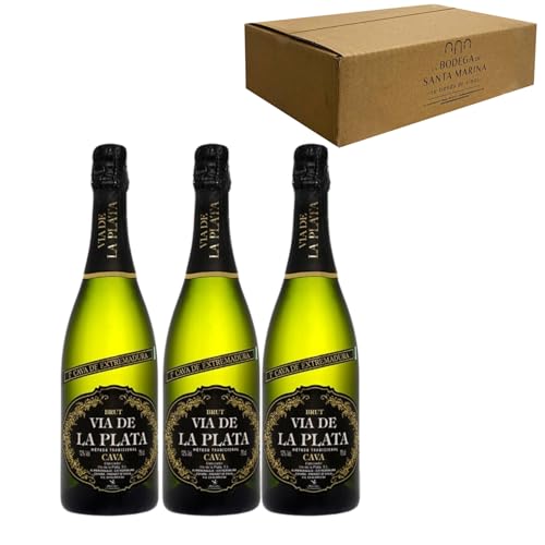 Cava Vía la Plata Brut Coupage - Para Disfrutar en Celebraciones y con los Tuyos - Pack 3 Botellas 75cl