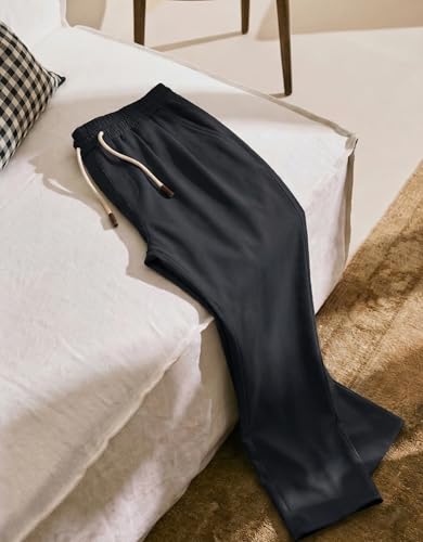 COOFANDY Men's Casual Pants Elastic Waist Drawstring Pant Relaxed Fit Twill Trousers with Pockets Black Medium