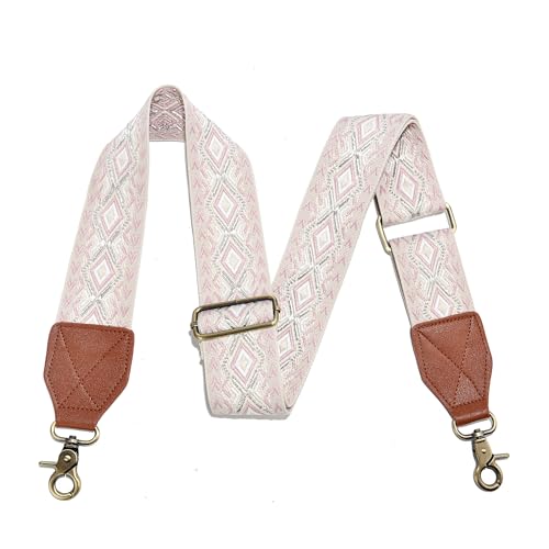 Image of LEMEDE Purse Strap,2 inch Leather End Shoulder Strap Adjustable Replacement,Retro Jacquard Multi-pattern Crossbody Bag Straps