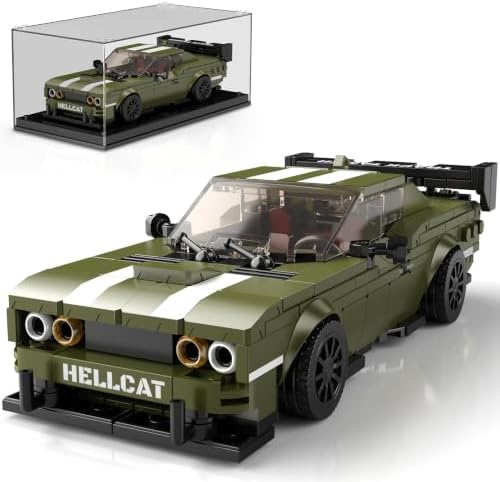 Mould King Speed Champion Challenger Hellcat Rennwagen Auto Bausteine | Supersportwagen Klemmbausteine Auto Mit Acryl Vitrine, Modellautos zum Sammeln für Jugendliche und Erwachsen