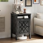 Giantex Robot Vacuum Storage Cabinet, Farmhouse End Table with Anti-Tipping Device, Anti-Slip Foot Pads, Nightstand, Space-Saving Sweeping Robot Stand for Small Space, Bedroom, Kitchen, Office (Gray)