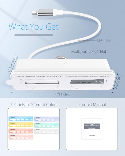 Image of TWOPAN USB C Hub Multiport Adapter for iMac, 6 in 1 USB C to USB Adapter iMac 2023 /2021 iMac M3 /M1, USB Hub with USB 3.0 Port, Micro /SD Card Readers & Multi Colored Panels