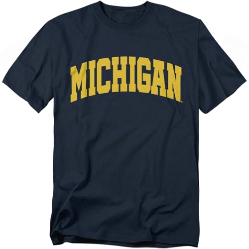 LOGOVISION University of Michigan School Name Arch Unisex Adult T Shirt, Navy, Large