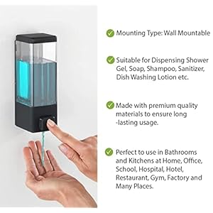 BATH GURU ABS Plastic Wall Mounted Soap Shampoo Conditioner Lotion Gel Dispenser Liquid Soap Dispenser for Bathroom Kitchen 350 Ml ( Pack of 3, Clear Black)