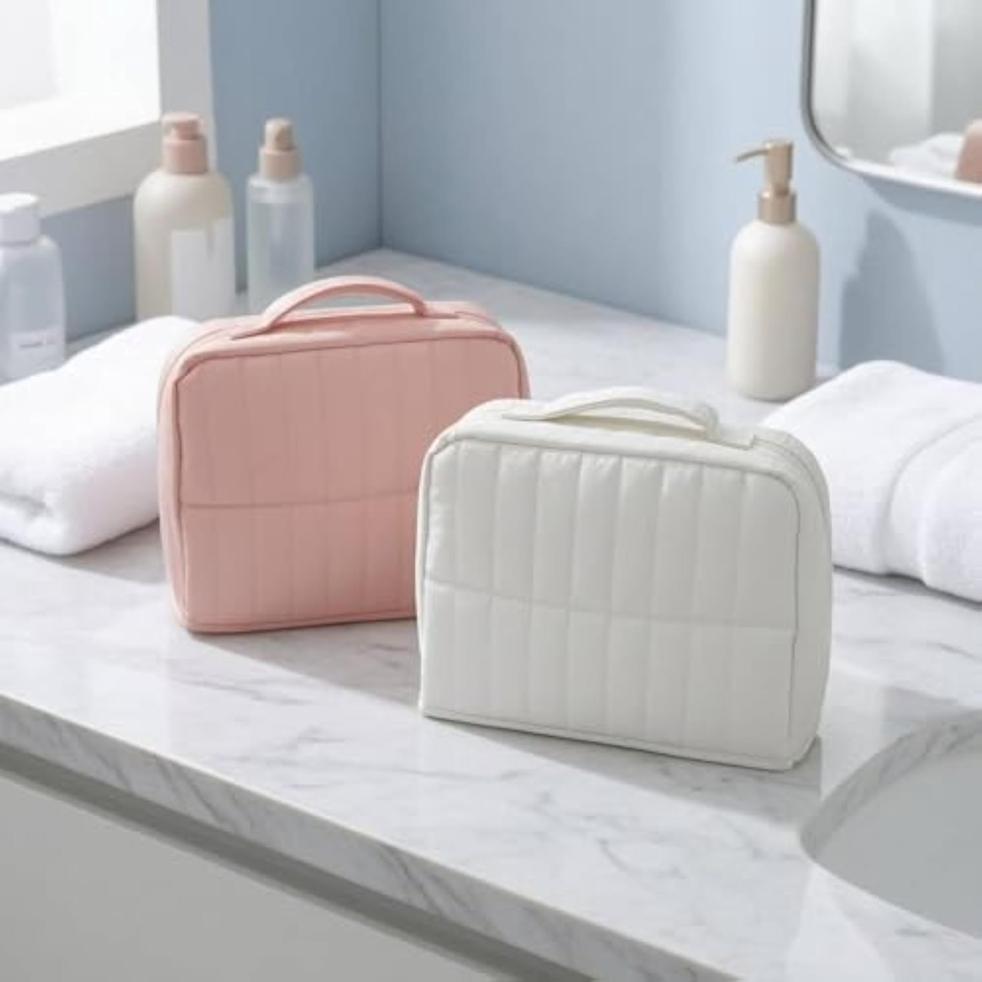 Partitioned Design Upright Makeup Organizer, Solid Color