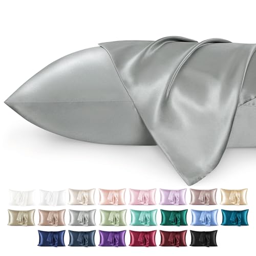 Bedsure Satin Pillowcase for Hair - Similar to Silk Pillowcase, Cooling Pillow Cases 2 Pack with Envelope Closure, Gifts for Women, Queen & Standard Size 50x75 cm, Grey option