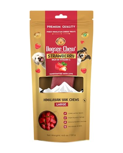 Dogsee Friandises à mâcher au Fromage Himalaya Yak avec Fraises pour Chien - 130 g (1 Grande collation à mâcher) - pour Une Peau Saine et Un Pelage sain - sans céréales, sans Gluten - Friandises pour