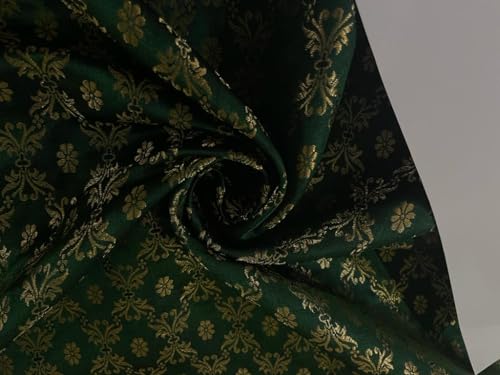 Tissu brocart de soie vert émeraude 111,8 cm BRO905 pour couture robe et veste