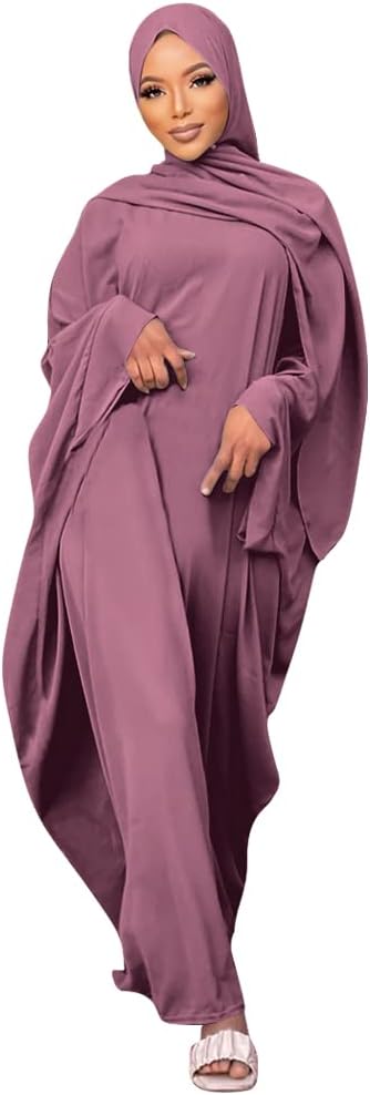 Women Islamic Muslim Abaya Dress Loose Full Cover Abayas Kaftan Dubai Maxi Robe with Hijab