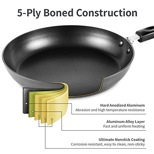 Frying Pan Nonstick, Hard Anodized Aluminum 9.5 Inch Skillet with Heat Resistant Handle, 3mm Thickness Omelette Pan No-warp, Dishwasher Safe, Black - Thumbnail 4